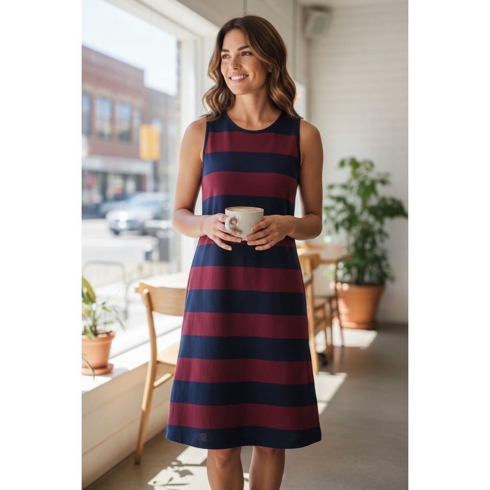 NWT Ann Taylor‎ Loft Navy Maroon Striped Sweater Dress Size Small M T Wool Blend